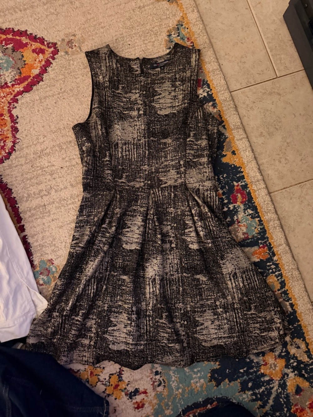 Textured Black and Gray Sleeveless Fit-and-Flare Mini Dress